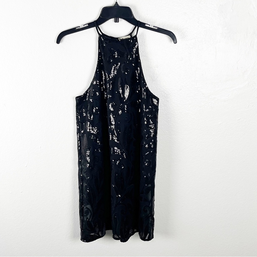 SHOW ME YOUR MUMU Gomez Black Sequin Halter Top Back Zipper Mini Dress, Size XS